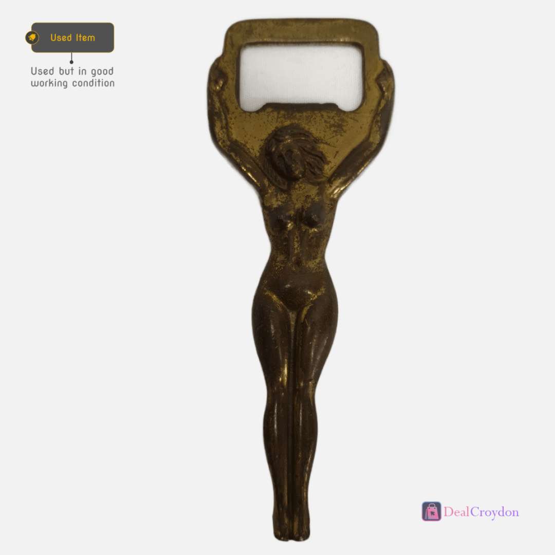 VINTAGE BRASS NAKED LADY CROWN CORK BOTTLE OPENER